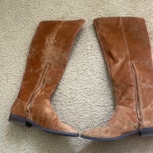 Knee high boots, suede like tan color.